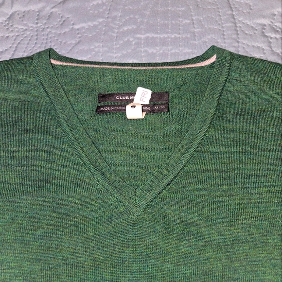 Club Monaco Men's M Green Merino Wool V-Neck Sweater - Picture 3 of 11